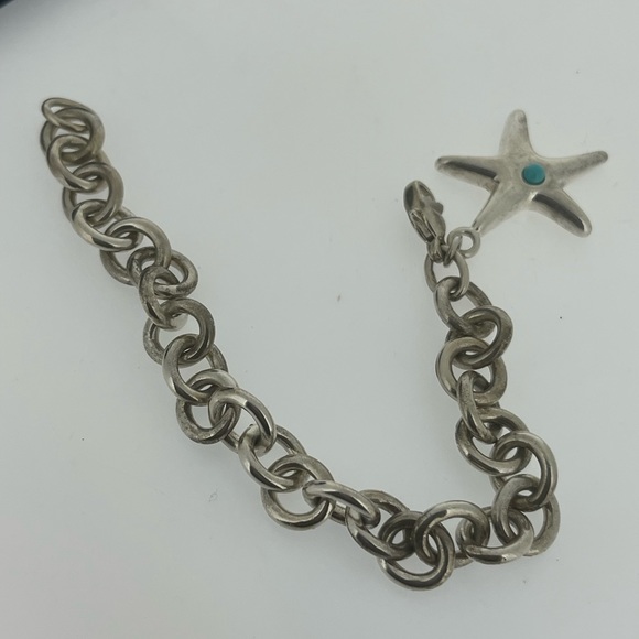 Authentic Tiffany & Co. Sterling Silver Turquoise Starfish Heavy Bracelet 7.25” - Picture 4 of 9